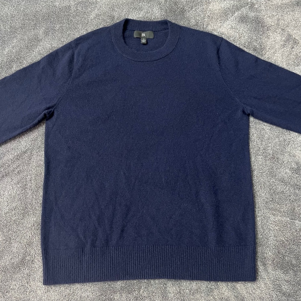 Banana Republic Mens 100% Cashmere Crewneck Sweater Navy Blue Size M Preppy
